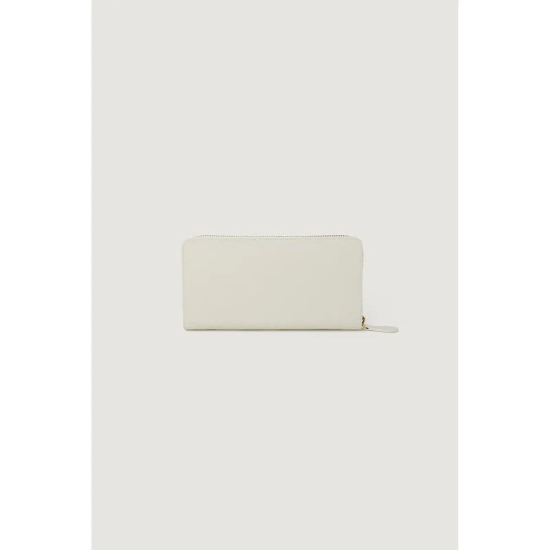 Pinko women beige leather zip around wallet with minimalist design and gold-toned zipper pull in off-white color