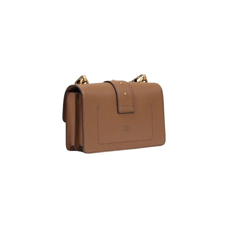 Pinko women beige polyurethane crossbody bag 21cm with tan leather minimalist design and gold-tone hardware