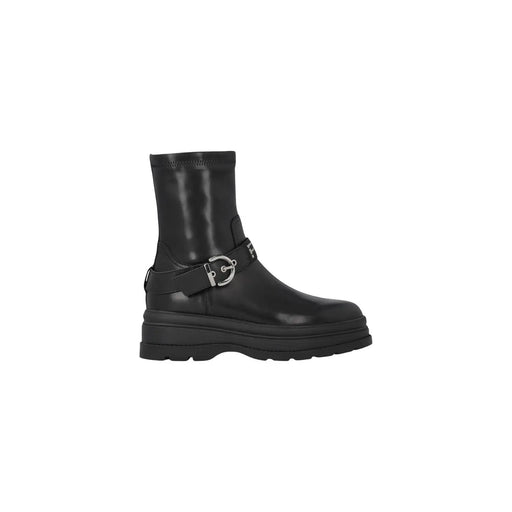 Pinko Bottines noires en cuir pour femmes avec boucle argentée et semelle épaisse pour un style élégant au quotidien