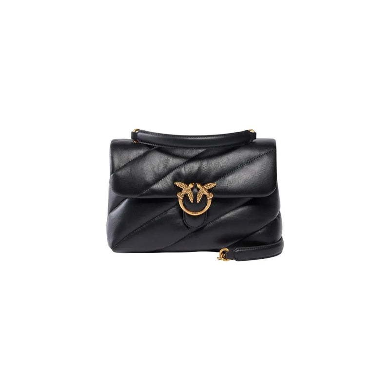 Pinko women black quilted leather crossbody bag with gold-tone bird-shaped clasp small size w26 x h16 x l9 cm