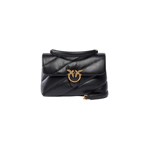Pinko Schwarze, gesteppte Leder-Umhängetasche für Damen mit goldfarbenem, vogelförmigem Verschluss, kleine Größe (B 26 x H 16 x L 9 cm)