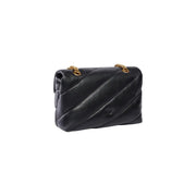 Pinko women black leather love puff bag small with black quilted leather and gold-tone chain straps