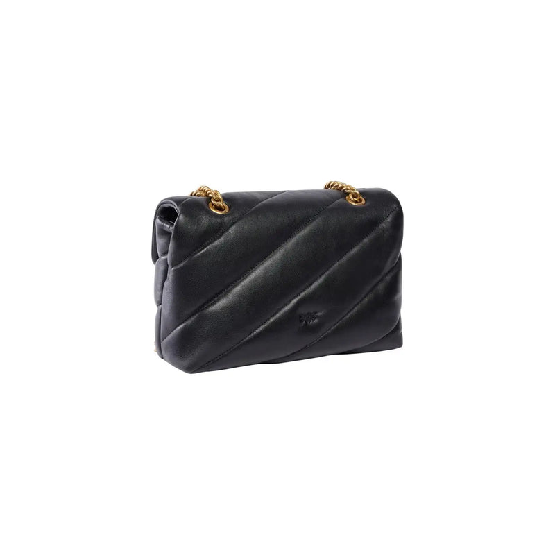 Pinko women black leather love puff bag small with black quilted leather and gold-tone chain straps