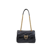 Pinko women black leather love puff bag small black quilted leather handbag with gold-tone chain strap and bird clasp