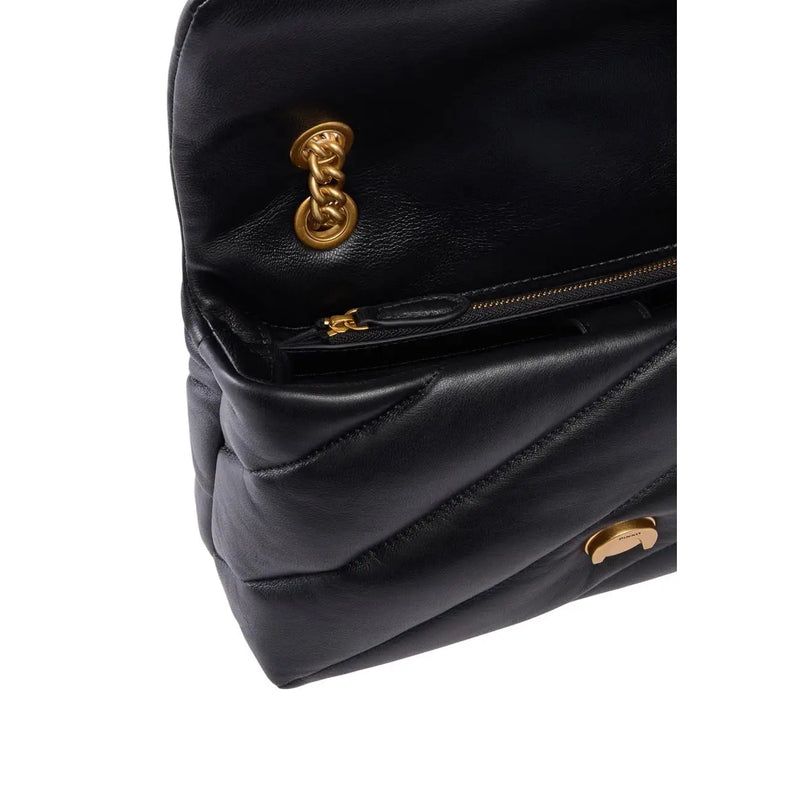 Pinko women black leather Love Puff bag small with quilted design gold-tone chain hardware and zipper pulls