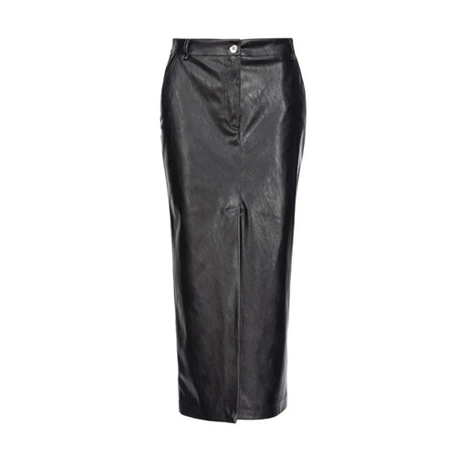 Pinko women black polyester skirt in faux leather with sleek glossy finish front zipper and front pockets