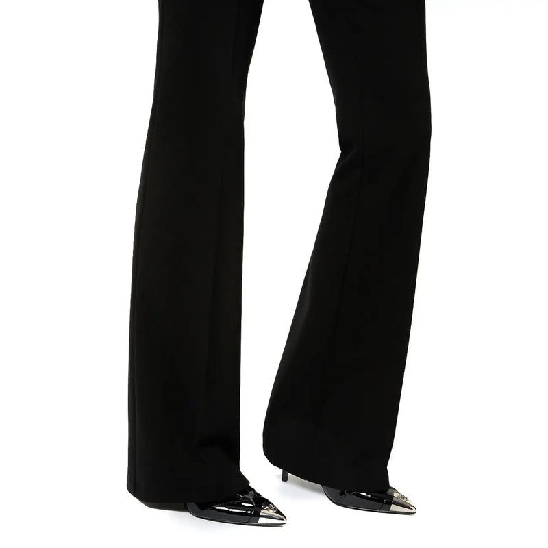 Pinko women black viscose trousers slim fit with flared legs and subtle sheen for fall winter wear