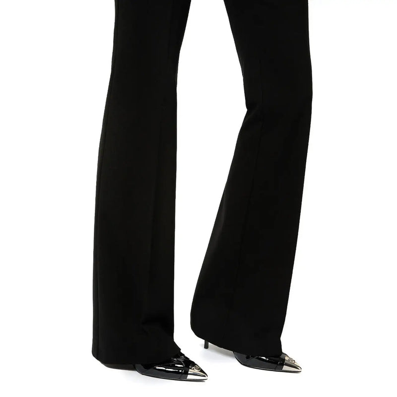 Pinko women black viscose trousers with a slim fit, flared cut, and subtle sheen for fall winter wear