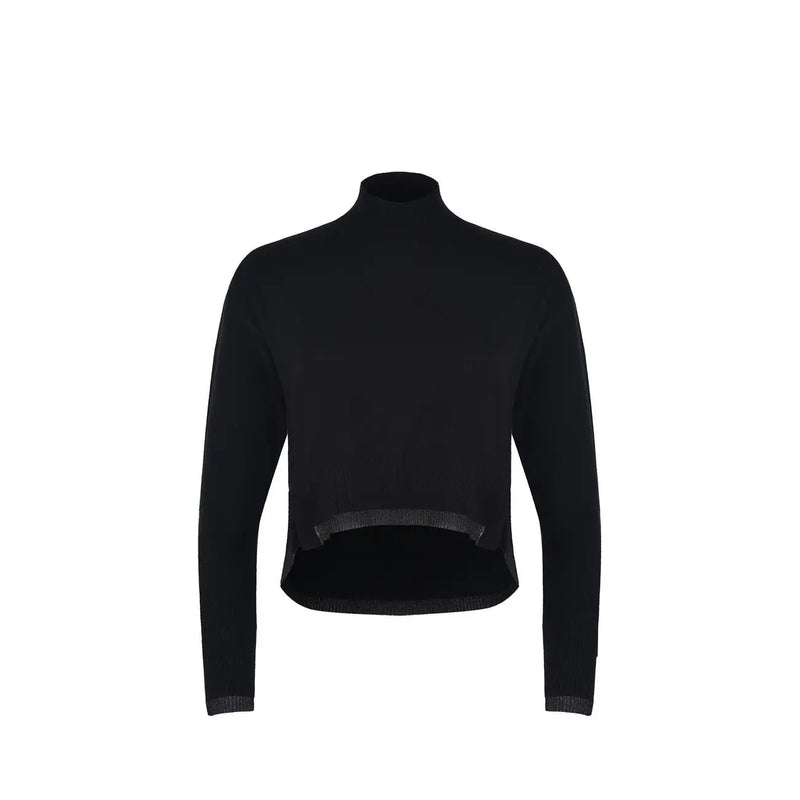 Pinko Schwarzer, kurzer Rollkragenpullover aus Wolle für Damen mit langen Ärmeln und dezent strukturiertem Saum