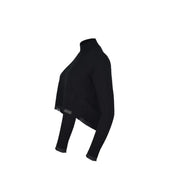Pinko Schwarzer Damen-Rollkragenpullover aus Wolle mit asymmetrischem Saum, ausgefransten Kanten und langen Ärmeln