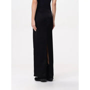Black satin Pinko women maxi skirt with high slit and sleek flowing silhouette from spring summer collection