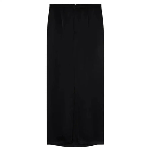 Pinko women black satin midi zip skirt with sleek straight cut and center front seam from spring summer collection