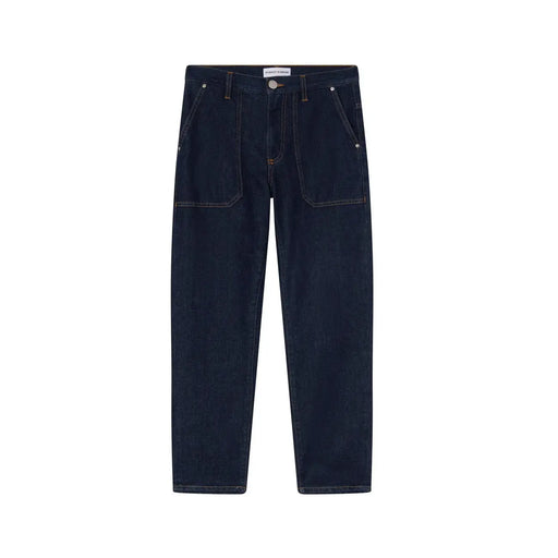 Pinko women blue cotton jeans stretch denim in dark indigo with straight-leg cut and prominent front pockets