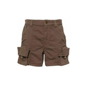 Pinko women cotton cargo shorts brown with multiple zip pockets and button closure in plain design