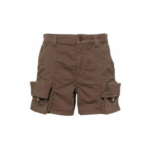 Pinko women cotton cargo shorts brown with multiple zip pockets and button closure in plain design