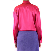 Pinko women fuchsia silk long sleeve classic shirt featuring a vibrant satin blouse with a classic collar