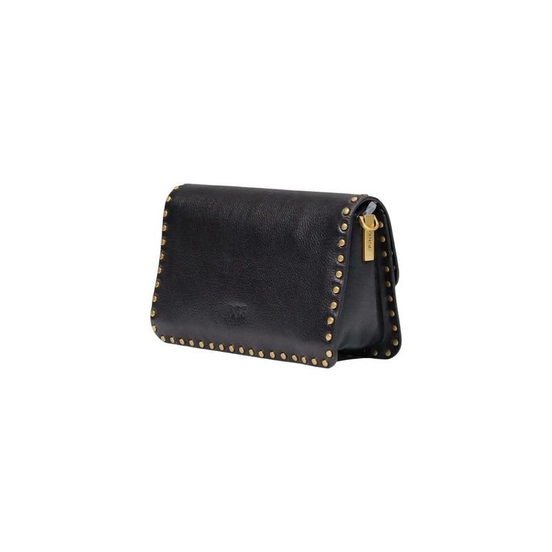 Pinko women leather black clutch bag with gold-tone studs and matching zipper pull small size 27 cm