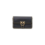 Black leather crossbody bag by pinko with gold-tone studs and a distinctive bird-shaped clasp small w27 cm