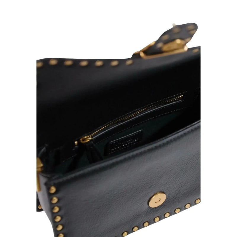 Pinko women leather crossbody bag black studded small w27 cm with gold-tone hardware and decorative studs