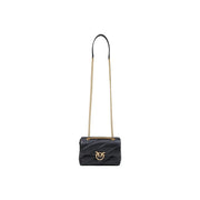 Pinko women leather crossbody bag black quilted with gold-tone chain strap and iconic bird clasp size 22cm