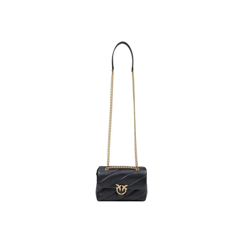 Pinko women leather crossbody bag black quilted with gold-tone chain strap and iconic bird clasp size 22cm