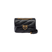 Pinko women leather crossbody bag 22cm black quilted leather with gold-tone chain and bird-shaped clasp