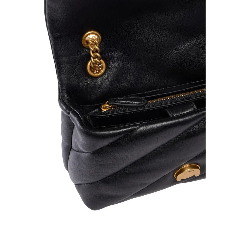 Pinko women leather crossbody bag black 22cm with quilted leather and gold-tone chain hardware
