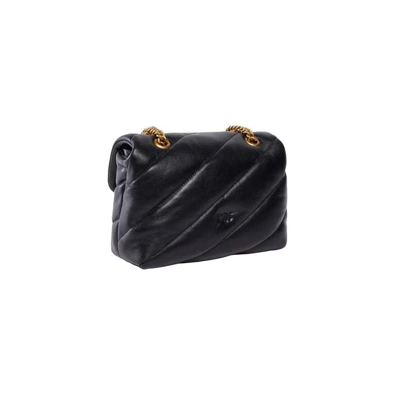Pinko women leather crossbody bag black 22cm with quilted design and gold tone chain strap