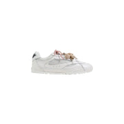 Pinko women leather white lace up casual sneakers with mesh panels pink lace and silver metallic heel accents