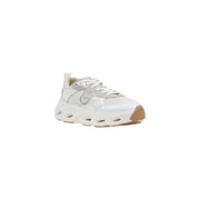 Pinko women leather sneakers white lace up casual in white and beige with chunky sole and silver logo detailing