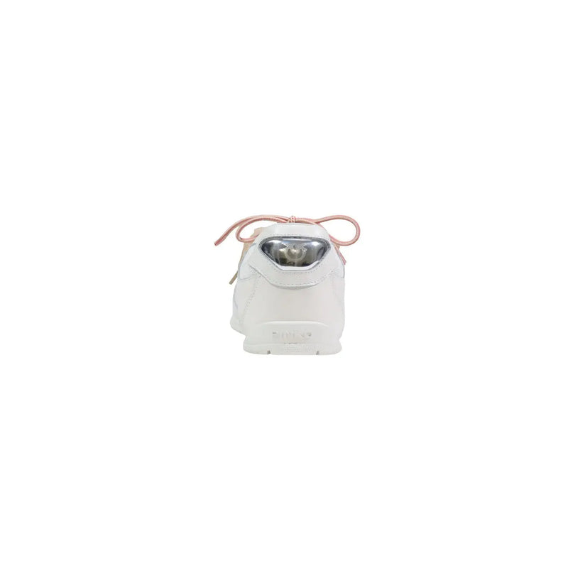 Pinko women leather sneakers white lace up casual featuring white color rose gold laces and metallic silver toe cap