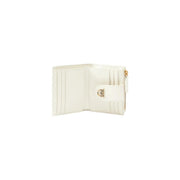 White leather Pinko women wallet with gold-tone zipper and logo clasp, multiple pockets, size W12xH10xL3 cm