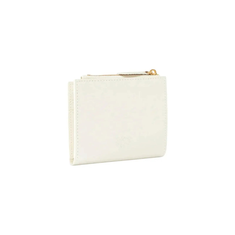 Pinko women leather wallet white with gold-toned zipper pull and subtle stitching in a multi pocket design