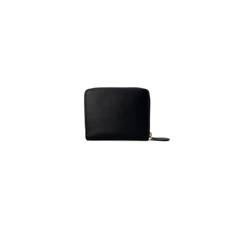 Pinko women leather zip wallet black with subtle textured finish and gold-tone zipper pull measuring 10x12x2.5 cm