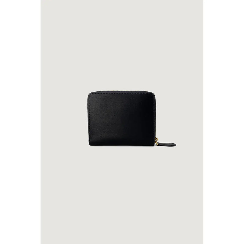 Pinko women leather zip wallet in black with gold-toned zipper pull measuring 10x12x2.5 cm