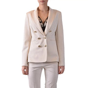Pinko women cream-colored double-breasted blazer with gold-toned buttons made from viscose blend fabric