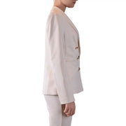 Cream-colored Pinko women double-breasted blazer with gold-toned buttons made of viscose blend fabric
