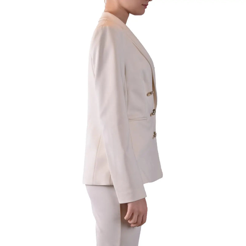Cream-colored Pinko women double-breasted blazer with gold-toned buttons made of viscose blend fabric