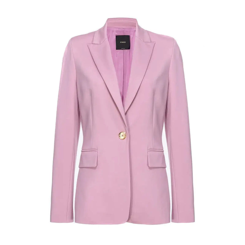 Pinko women purple blazer in light pink polyester with structured shoulders lapel pocket and single gold button