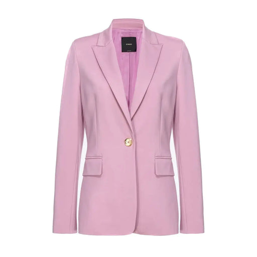 Pinko women purple blazer in light pink polyester with structured shoulders lapel pocket and single gold button