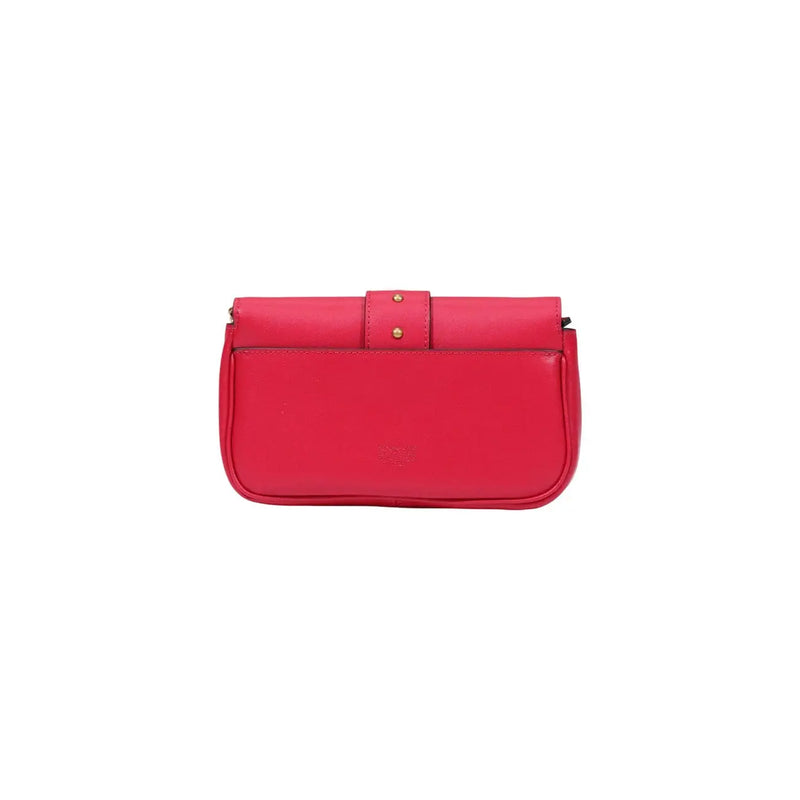 Pinko women red leather crossbody bag 20cm with vibrant red leather, gold-tone hardware, and minimalist flap closure