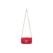 Pinko women red leather crossbody bag 20cm with vibrant red leather, gold-tone bird clasp, and chain strap