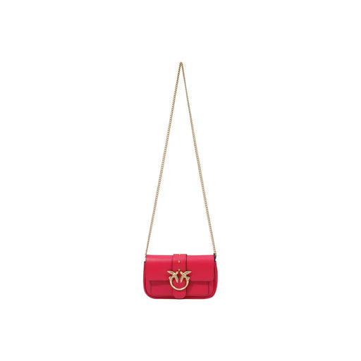 Pinko Rote Damen-Umhängetasche aus Leder, 20 cm, mit leuchtend rotem Leder, goldfarbenem Vogelverschluss und Kettenriemen