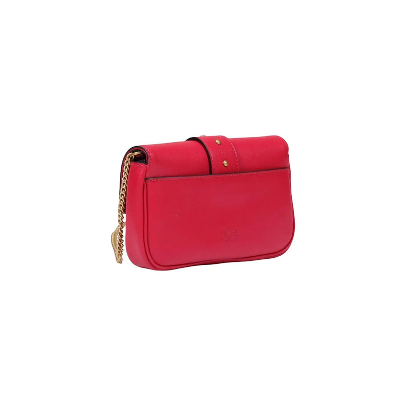 Pinko women red leather crossbody bag 20cm with vibrant red leather and gold-tone chain strap and hardware