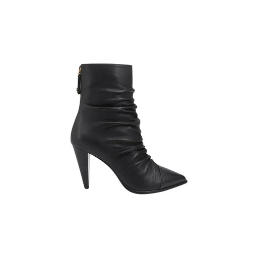 Pinko Schwarze Damen-Gummistiefelette mit spitzer Zehenpartie und hohem Stilettoabsatz aus schwarzem Leder