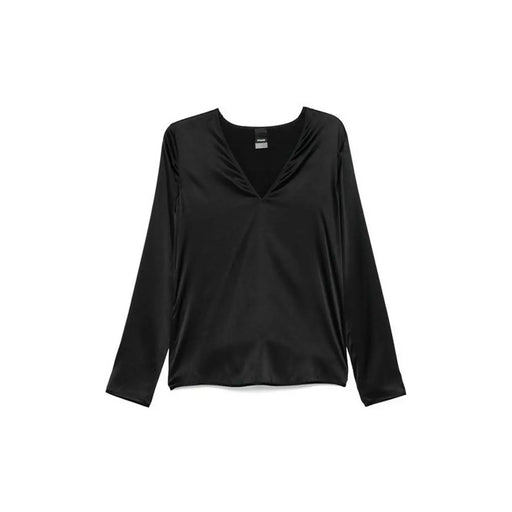 Pinko Schwarze Seidenbluse für Damen mit A-Ausschnitt und langen Satinärmeln für elegante Anlässe