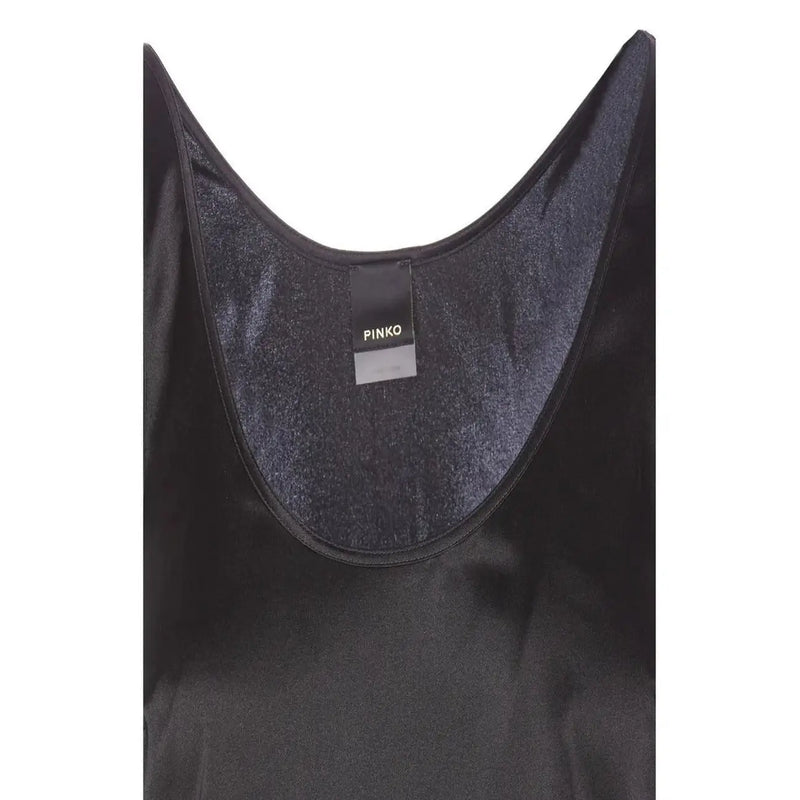 Pinko women tank top black satin with silk straps round neck in size s featuring a sleek minimalist design