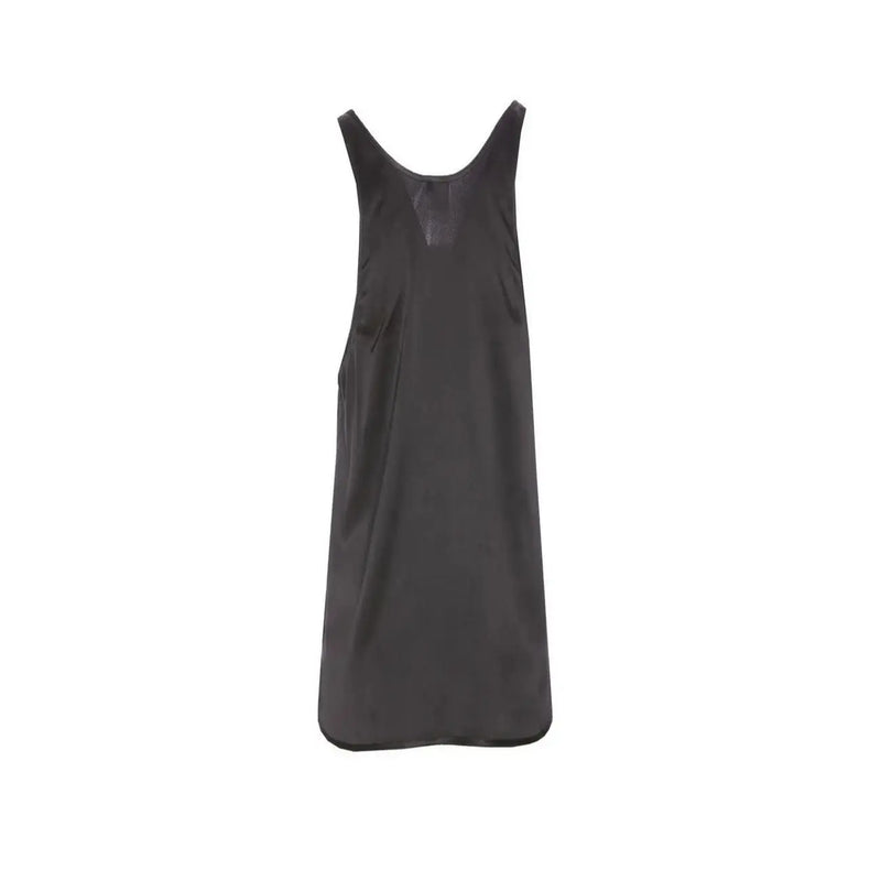 Pinko women tank top with black silk straps and round neck shown from the back with a sheer panel detail