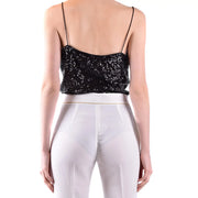 Pinko women black sequined polyamide top with spaghetti straps sleeveless fitted cropped silhouette size B42380