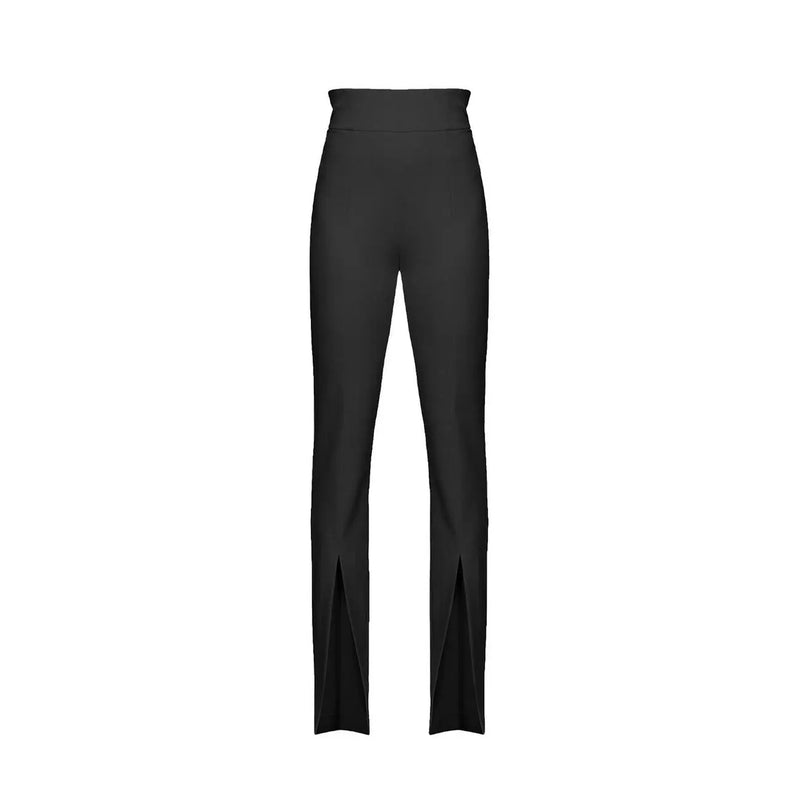 Pinko women black polyester high-waisted trousers with sleek straight-leg cut and ankle slit detailing and zip closure